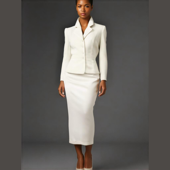 NWOT 90s 2PC KASPER CREAM FITTED BLAZER MID-RISE MAXI SKIRT